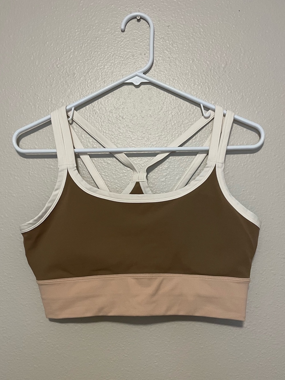 Fabletics Two-Tone Brown & Cream Strappy Sports Bra